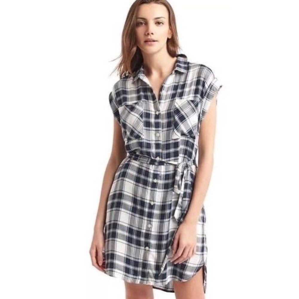 GAP 🆕 Plaid Short Sleeve Shirt Dress Button Up L